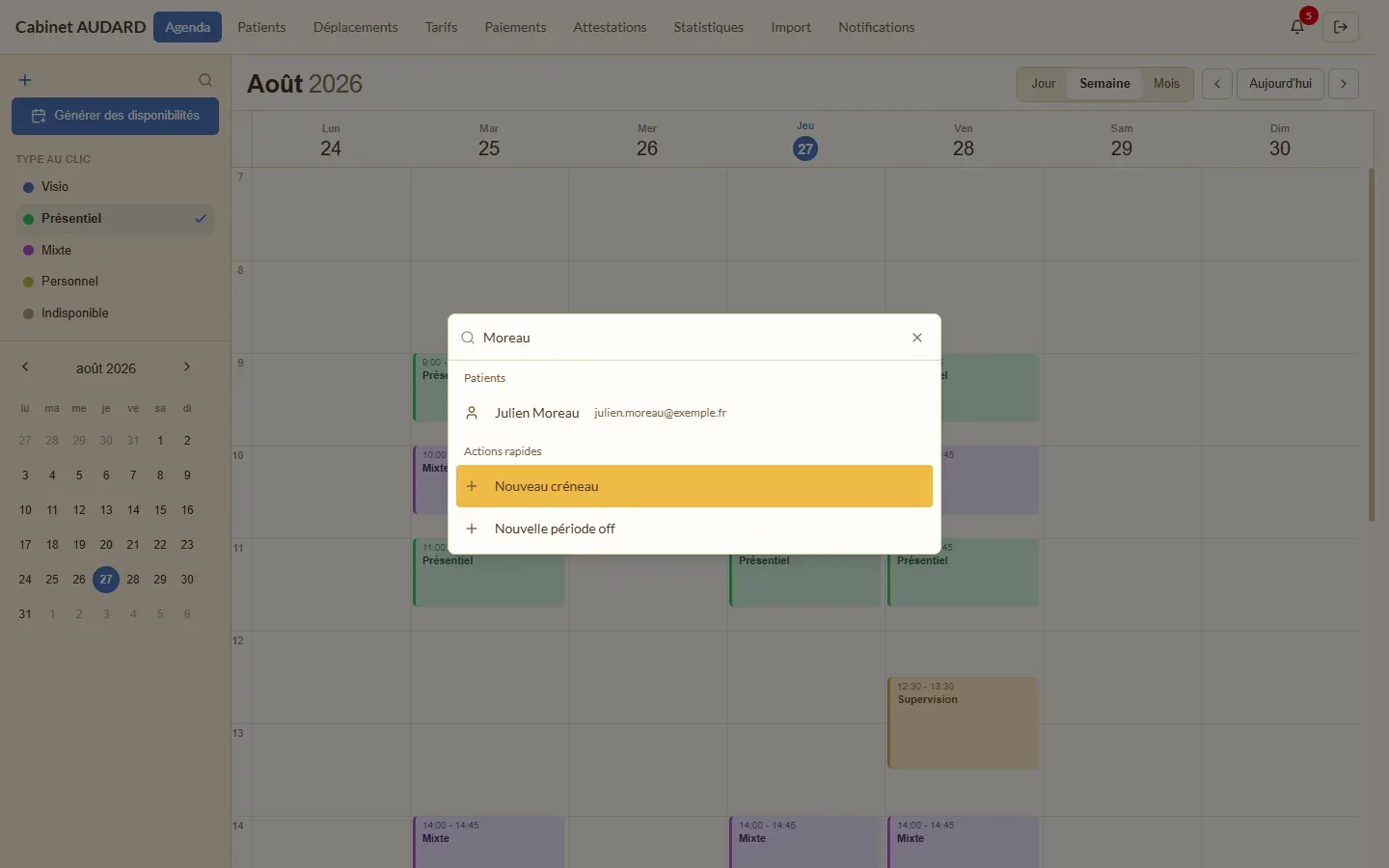 La recherche rapide, au clavier, sans quitter l'agenda.