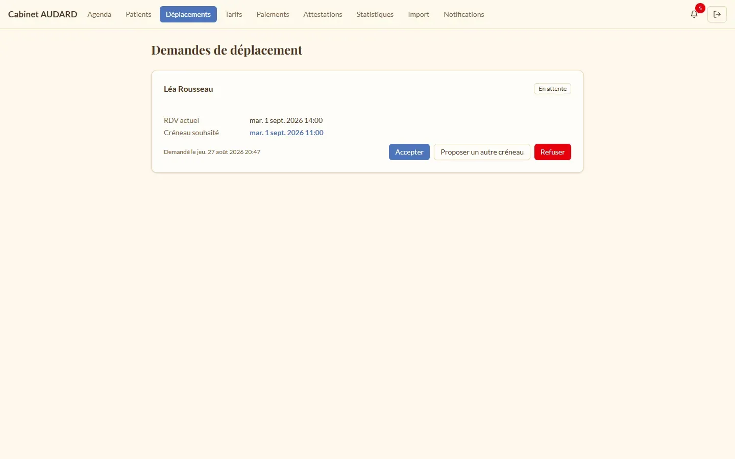Les demandes de report : accepter, refuser, ou proposer un autre créneau.