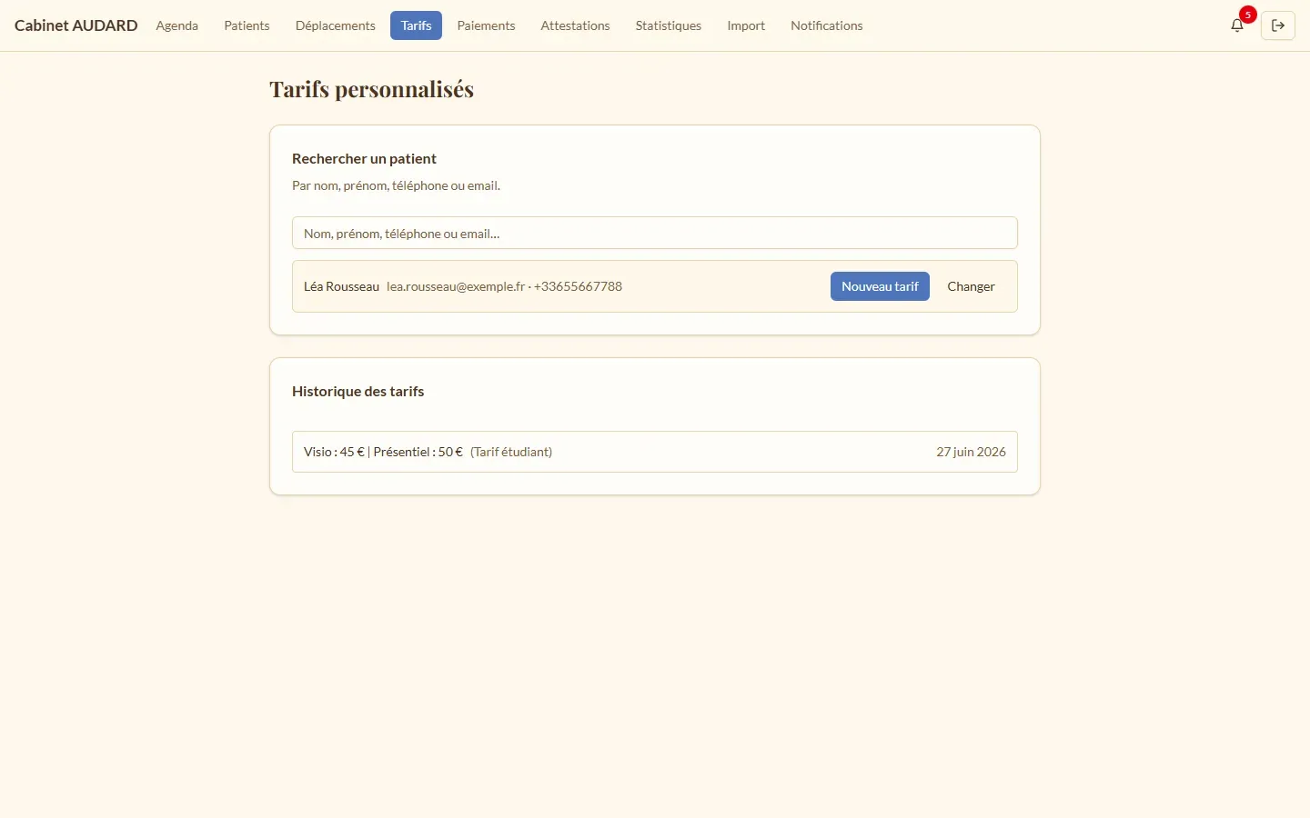 Les tarifs personnalisés, datés et historisés.