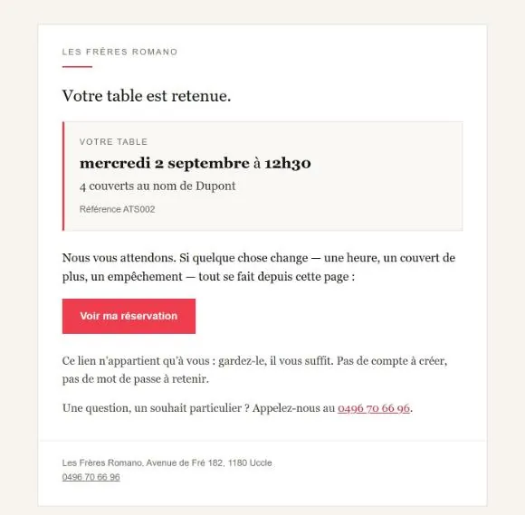 La confirmation, aux couleurs de la maison, envoyée depuis son adresse.