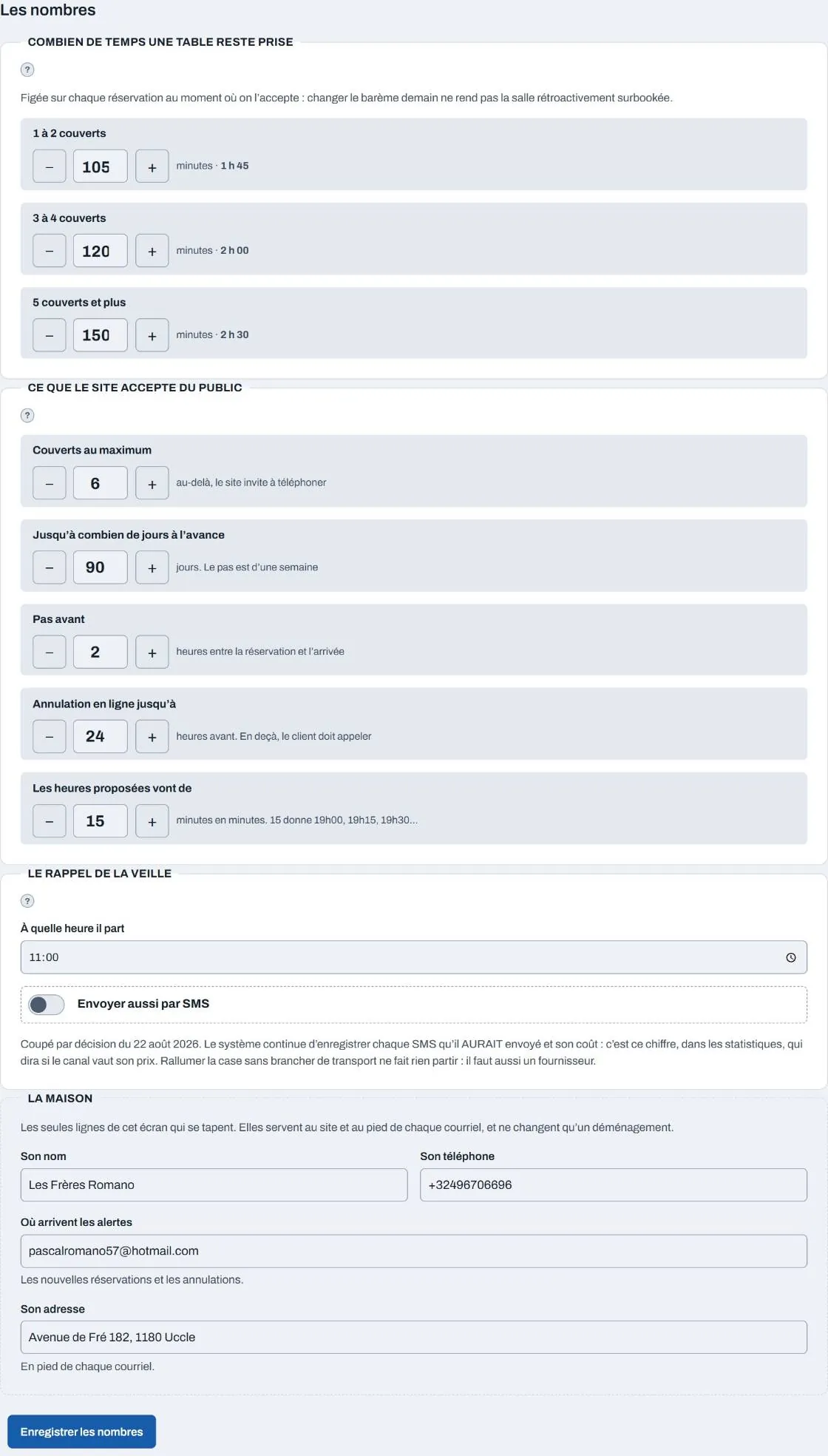 Les nombres qui décident : durées d'occupation, limites, heure du rappel.